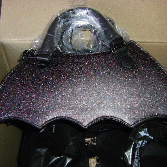 Betsey Johnson Black Glitter Bat Mini Shoulder Bag NWT - Picture 11 of 11
